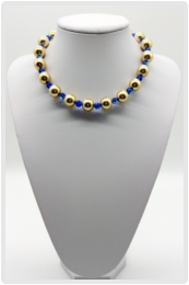 Halskette Perlen in gold und blauen Glaskristallen